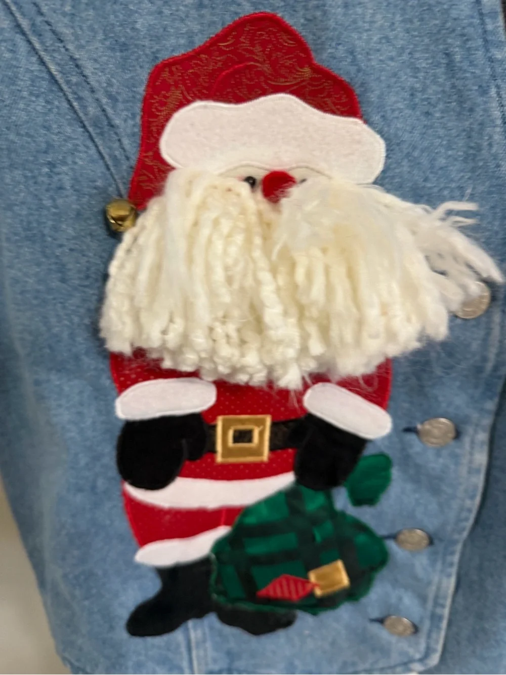 Vintage Rhea’s Fun Fashions Christmas Denim Vest XL Santa Rudolph Made USA